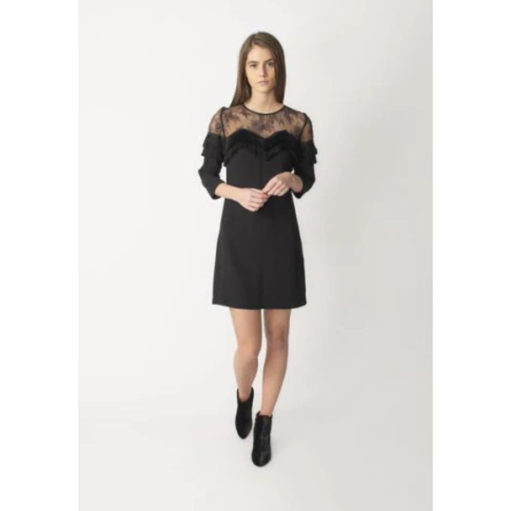 The Kooples Black Zipper Closure Lace Fringe Witchy Mini Dress Size‎ XS